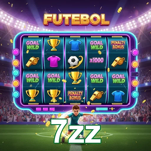 Ilustração do jogo de slot de futebol no site 7zz, com símbolos e temáticas do esporte.